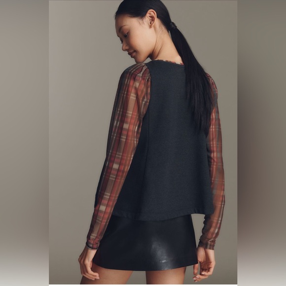 Anthropologie Maeve Long-Sleeve Embellished Plaid Top. M. - Picture 2 of 10